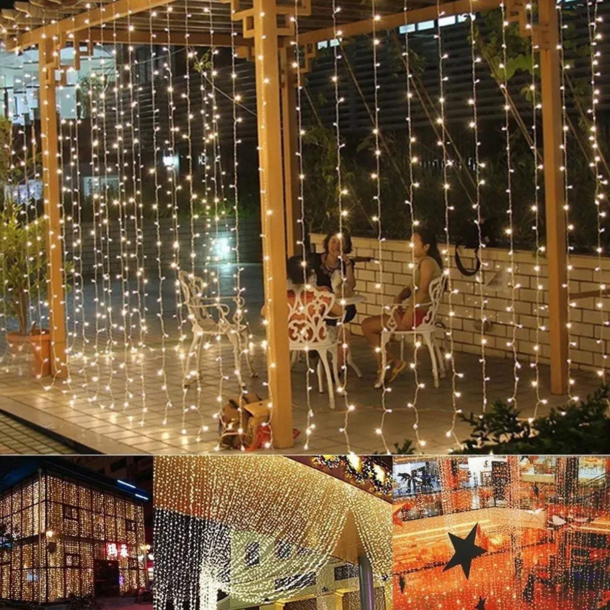 Cortina de 300 leds luz Calida